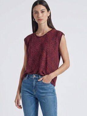 Current/Elliott The Jax Red Leopard Print Linen Tee Size 2 (M)